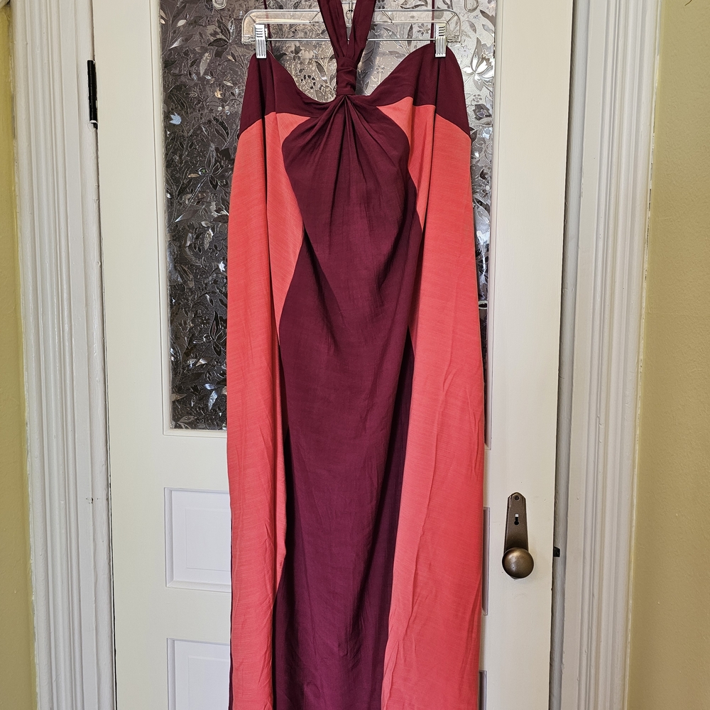 Nine West Burgundy and Coral Twist-Halter Maxi Dress